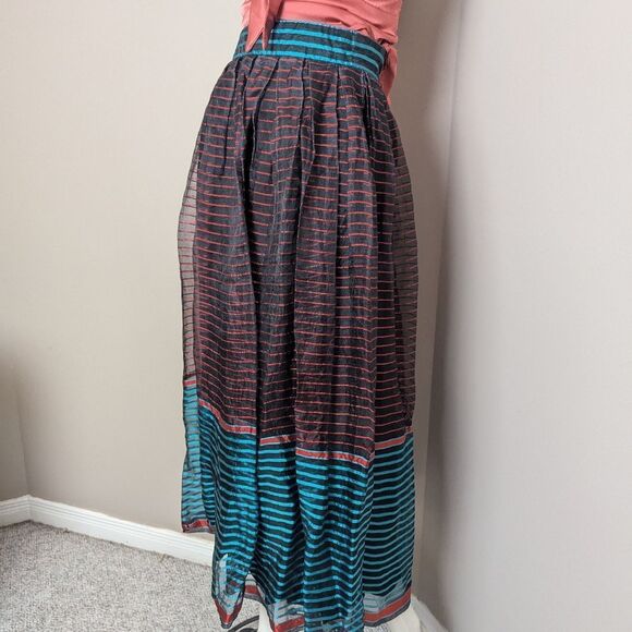 Vintage 1960s Ruth Statner Sheer Stripe Maxi Skirt Blue Red Black Lined High Wai - Picture 10 of 11